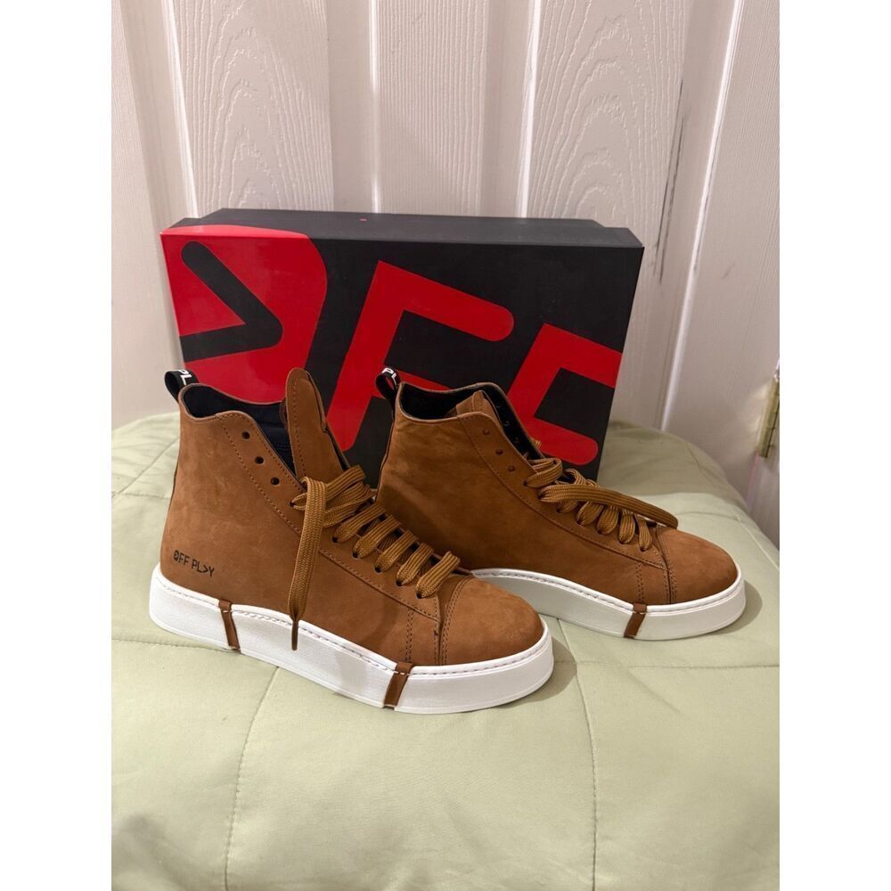 OFF PLAY -   tan suede high-top sneakers with white soles Made in Italy